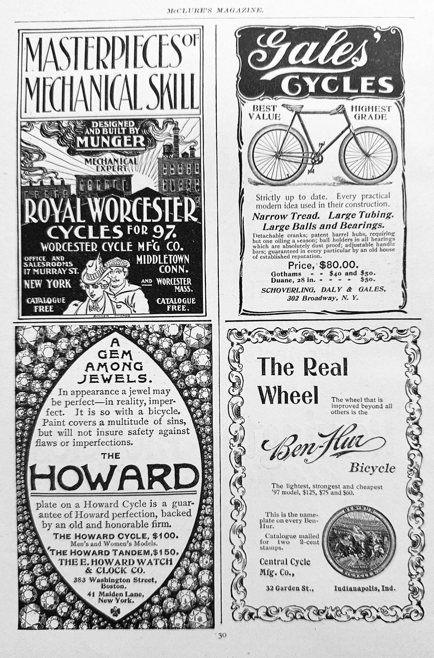 1897 Antique Bicycle Ephemera Remington, Howard, Ben-Hur ++ Ad #N1279