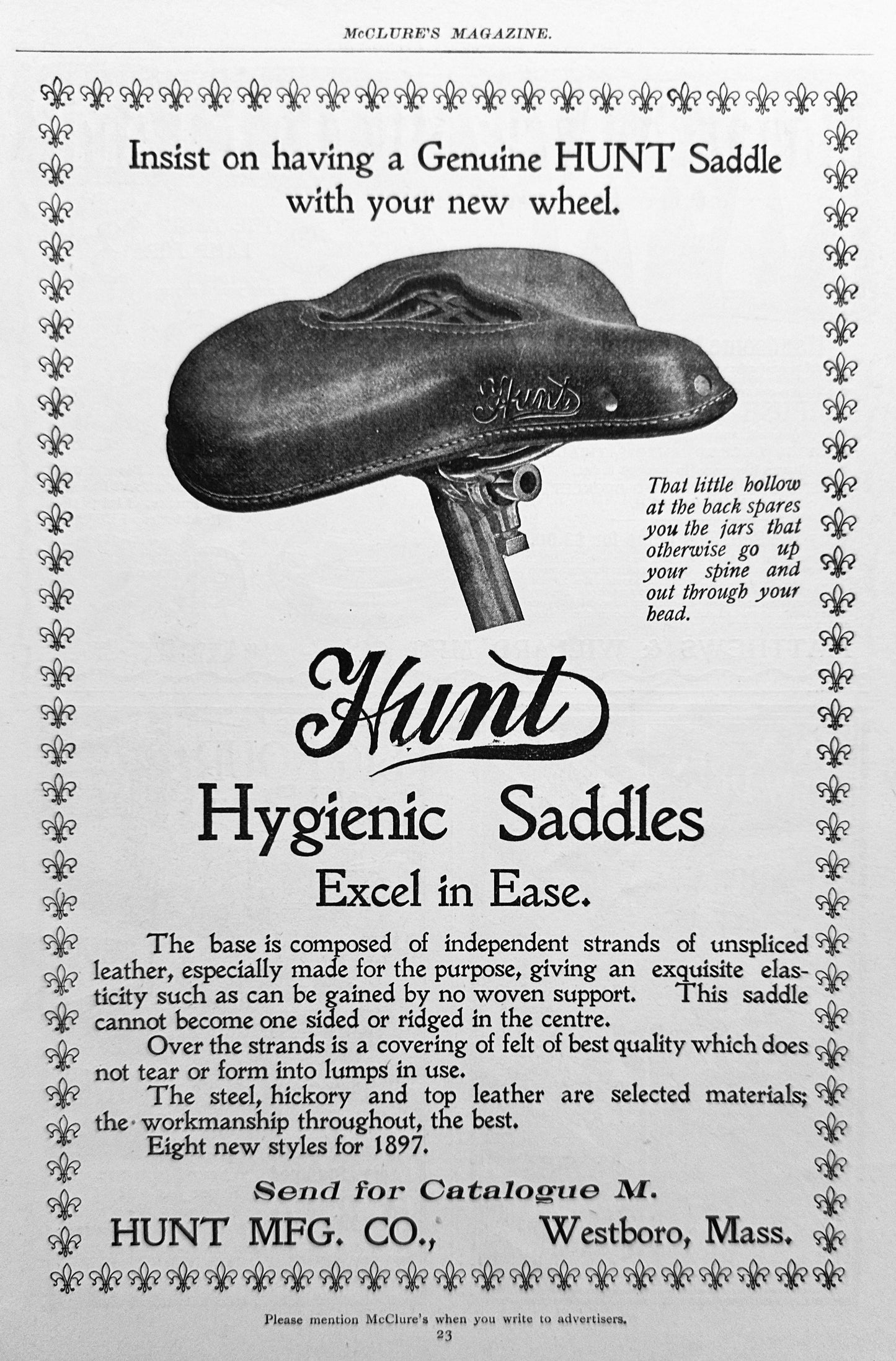 1897 Antique Bicycle Ephemera Original Magazine Ad #N1278 Saddles & Lamps