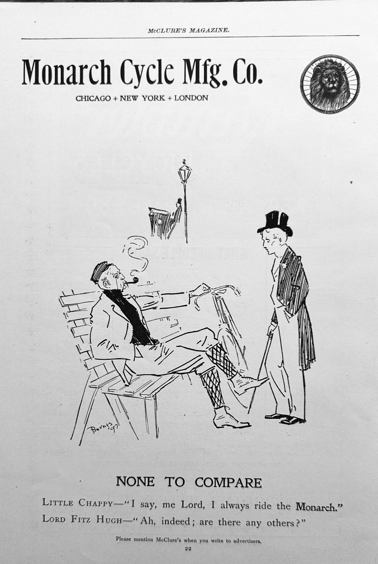 1897 Bicycle Ephemera Monarch Cycles & Rambler Bicycles Vintage Dual Sided AD #N1277