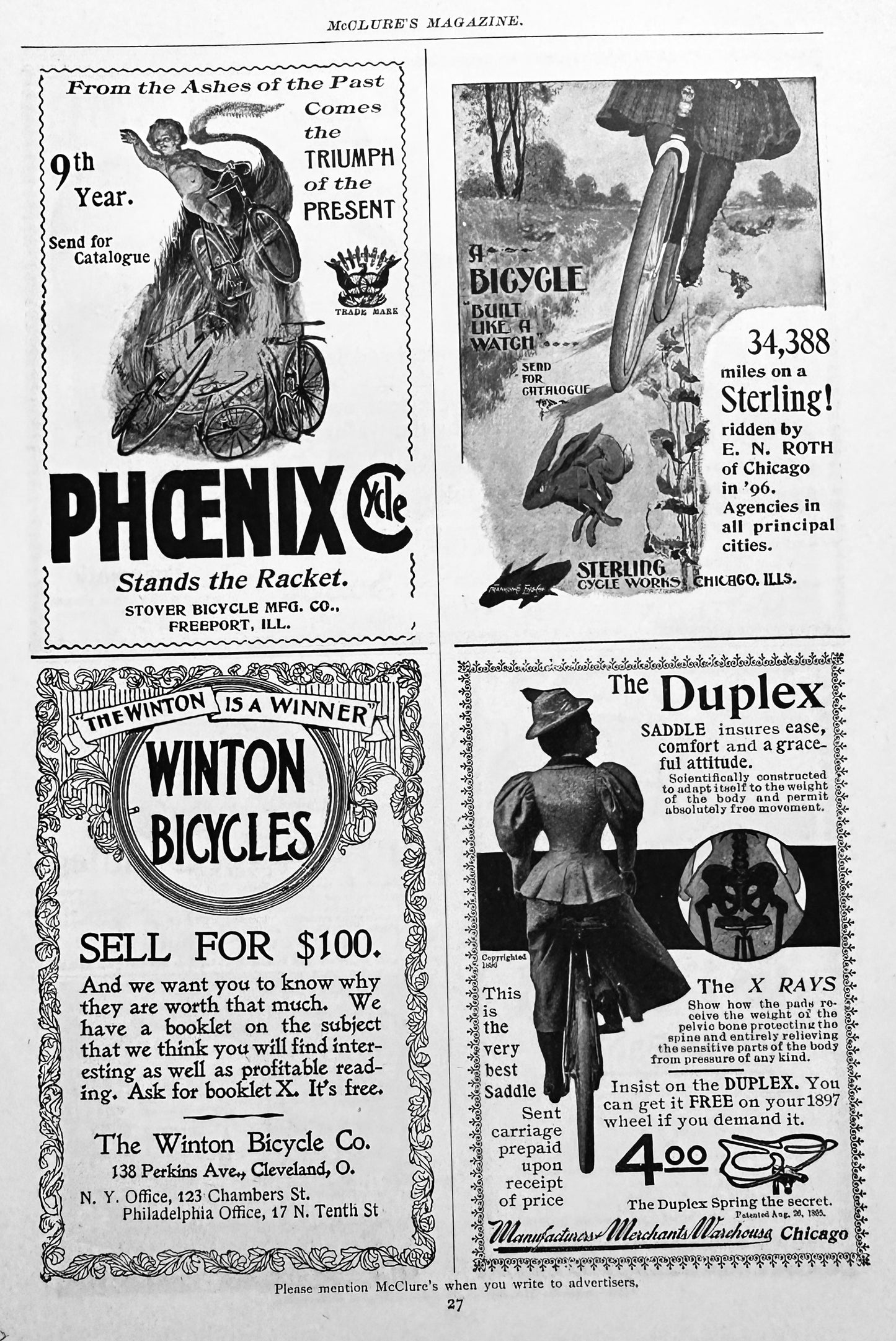 1897 Antique Bicycle Ephemera  Dual Sided Magazine Page with Saddles #N1270