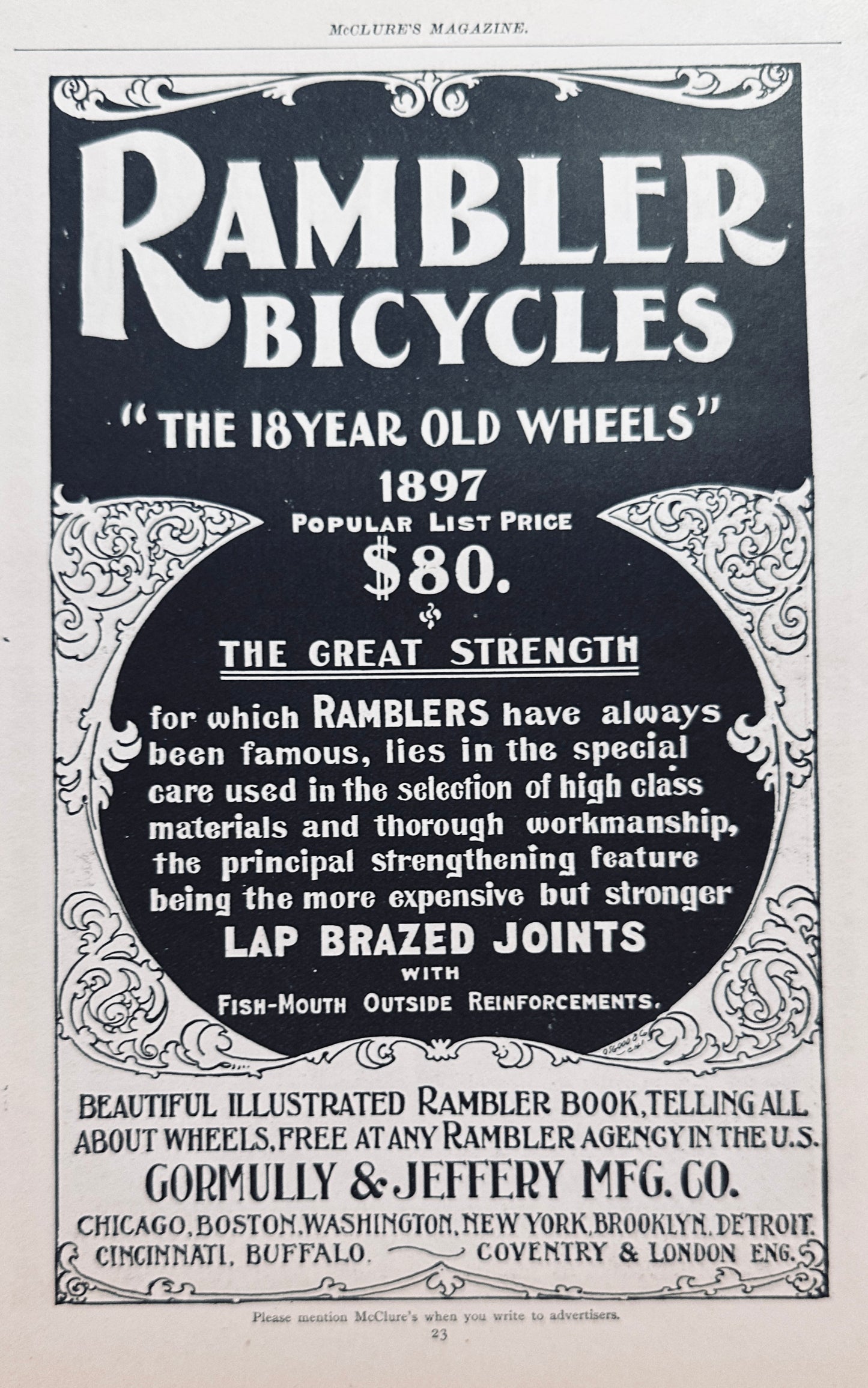1897 Original Monarch Bicycles  & Rambler Bicycle Antique Ads #N1269