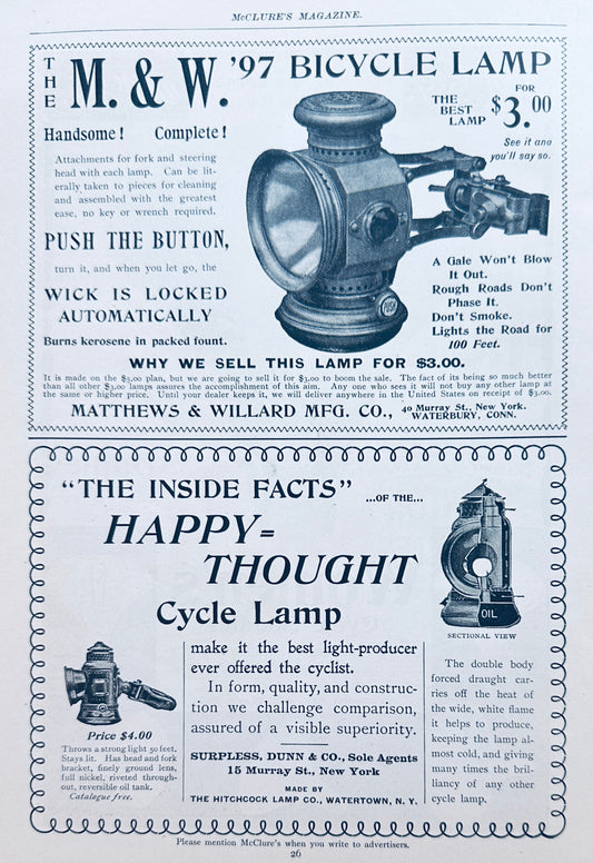 1897 Bicycle Accessories Vintage Ads - Lamps & Saddles Ad #N1268