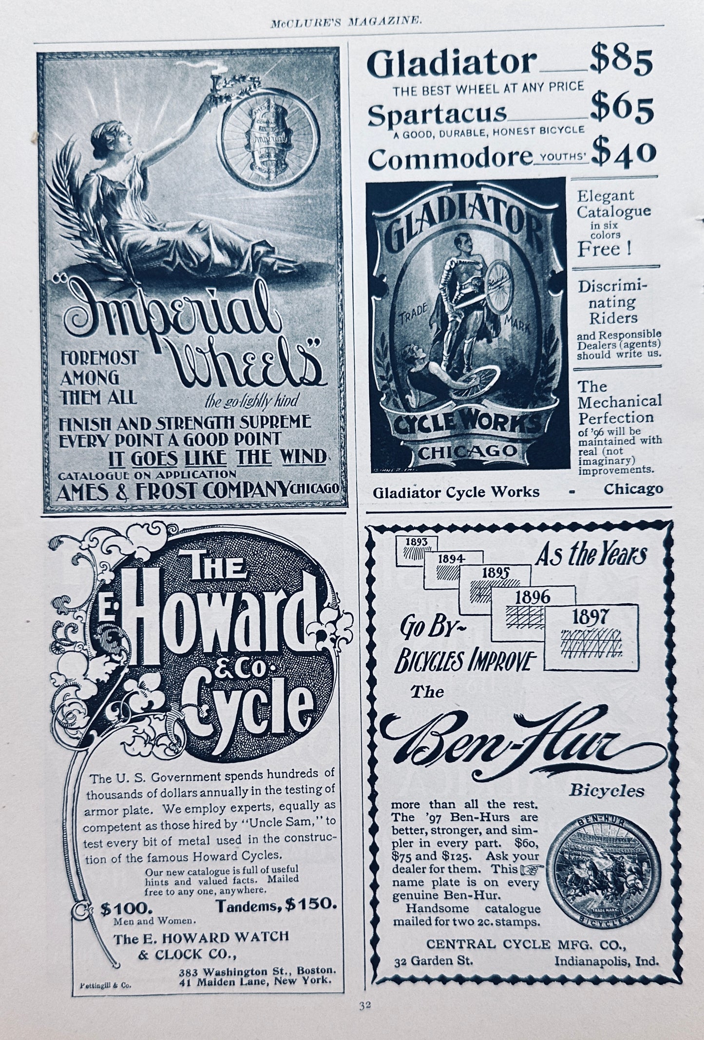 1897 Period Bicycle Ads Dual Sided Antique Ephemera #N1266