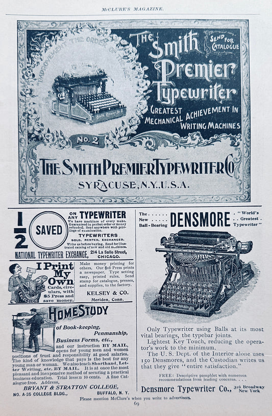 1897 Classic Typewriter Ads - Smith Premier & Densmore Brands Ad #N1264