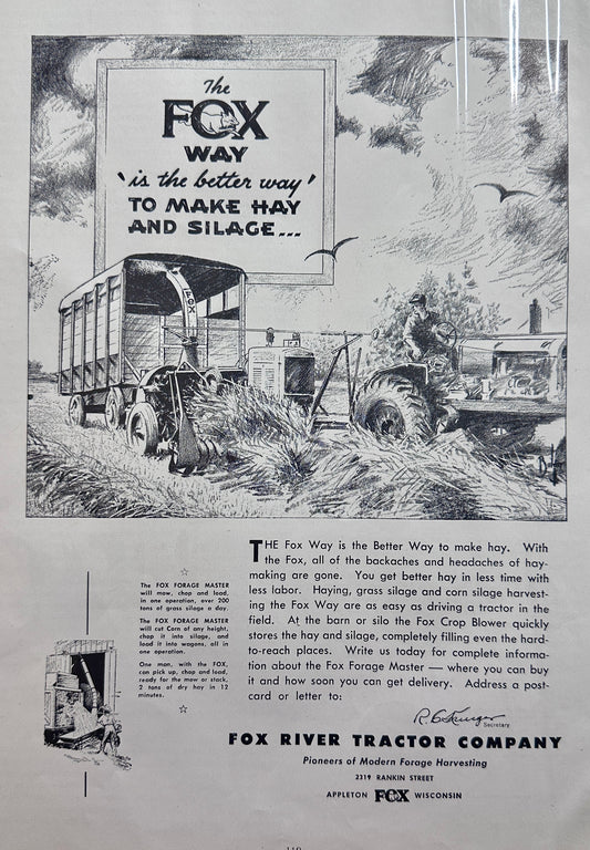 1948 Fox River Tractor Co Harvest Forager Ad #1709