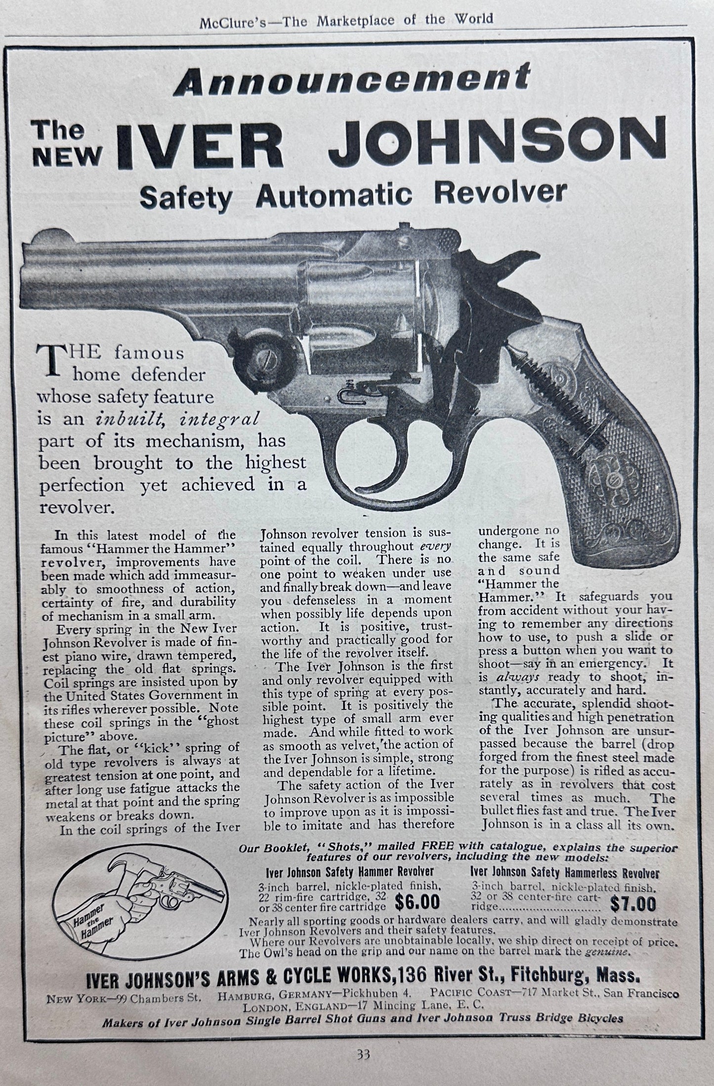 1910 Iver Johnson Safety Automatic Revolver Vintage Ad #N1333