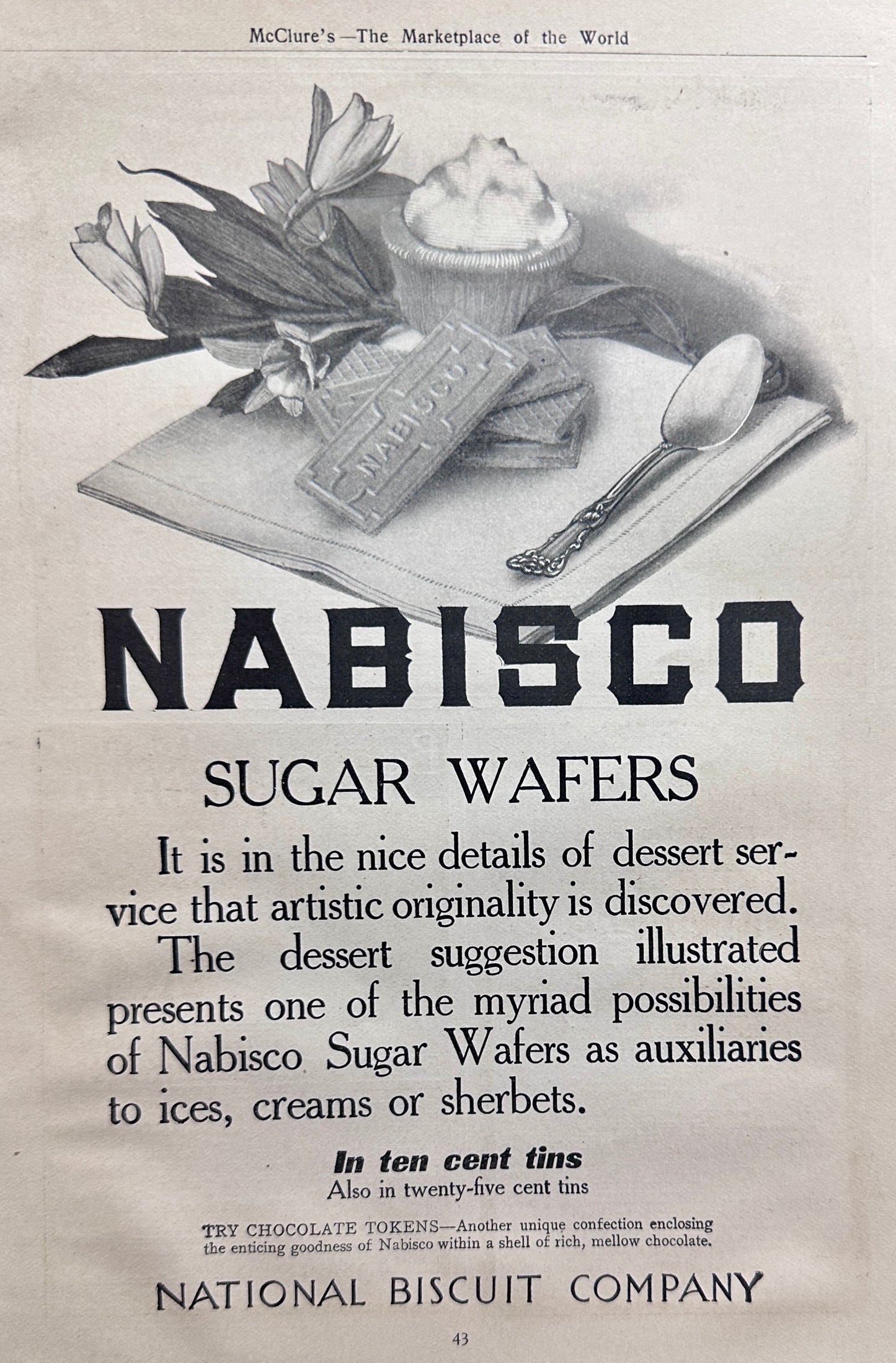 1910 Nabisco Sugar Wafers Vintage Ad #N1335