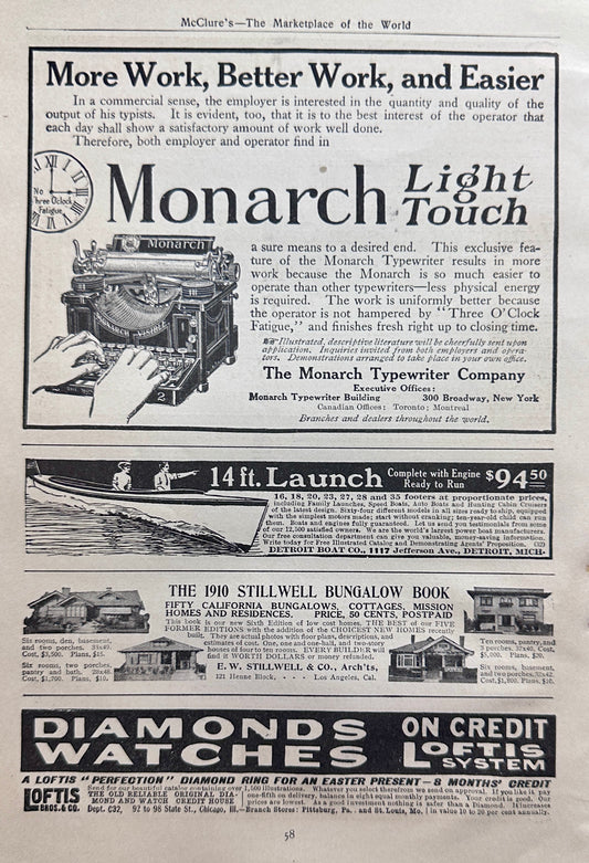 1910 Monarch Typewriter - Light Touch - Ad #N1336