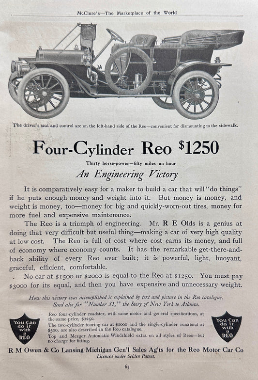 1910 REO 4- Cylinder Automobile - Lansing Michigan Ad #N1338