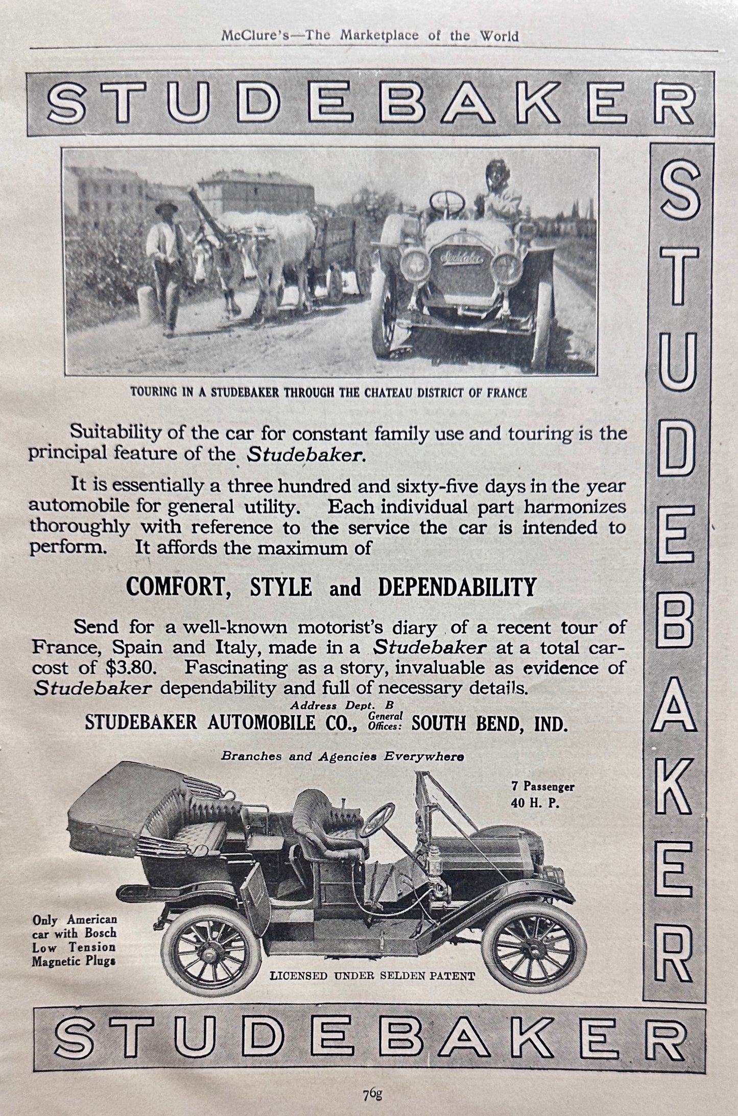1910 Early Studebaker Automobile Ad #N1339 South Bend, IN