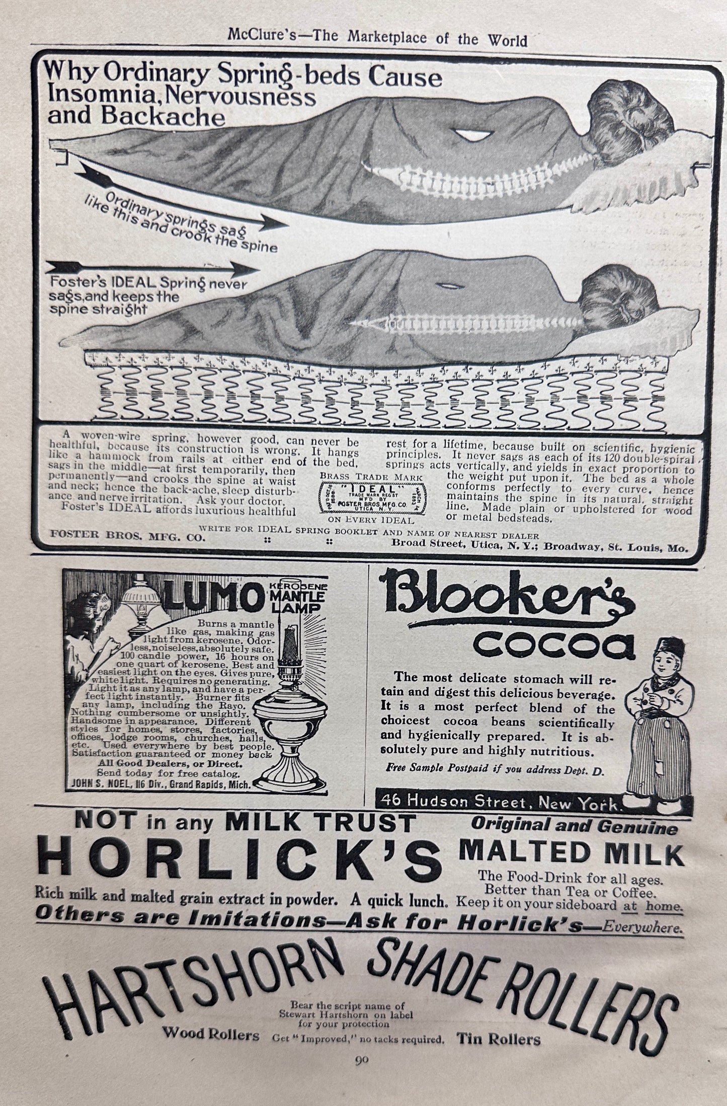 1910 Small Lumo Mantle Lamp Ad & Pompeian Massage Cream Ad #N1342