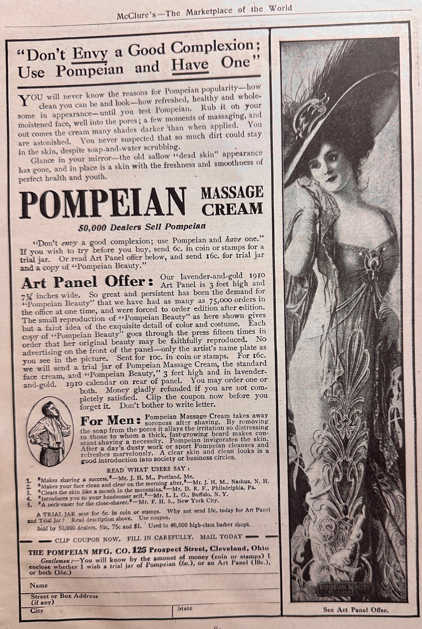 1910 Small Lumo Mantle Lamp Ad & Pompeian Massage Cream Ad #N1342