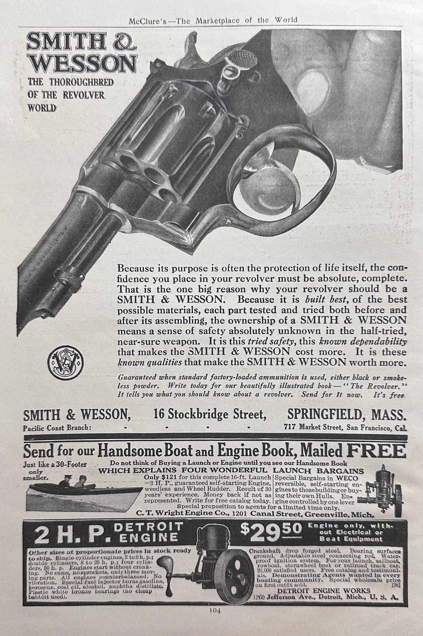 1910 Dual Sided Advertising Ephemera- Smith & Wesson + Willys-Overland AD#N1345