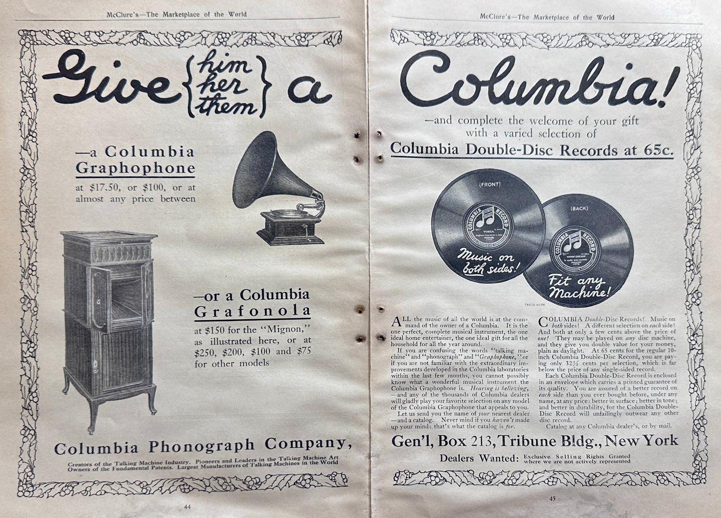 1910 Fantastic Columbia & Victor 2-Page Phonograph Ads #N1348