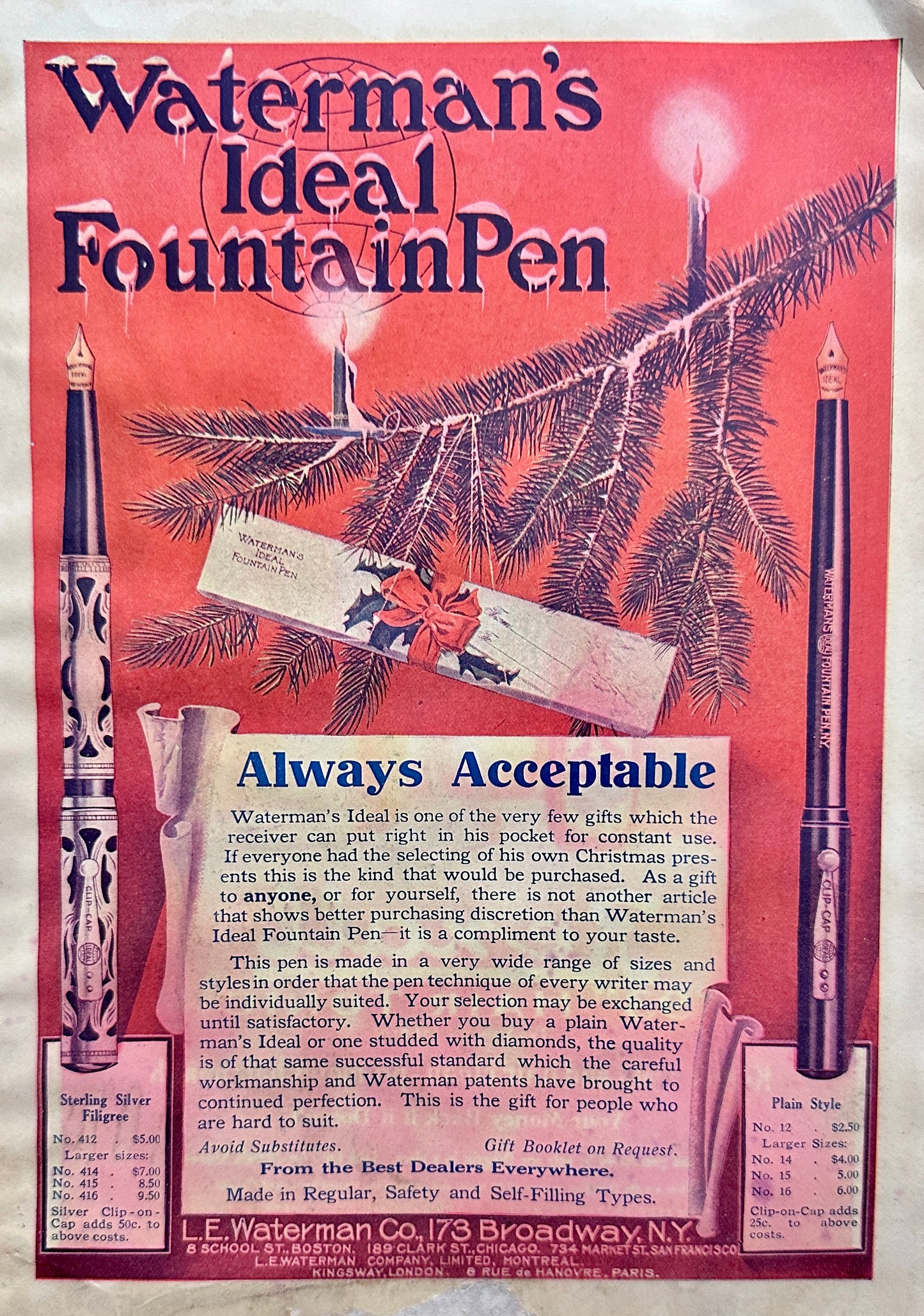 1910 Waterman's Ideal Fountain Pen for Christmas Always Acceptable #N1349