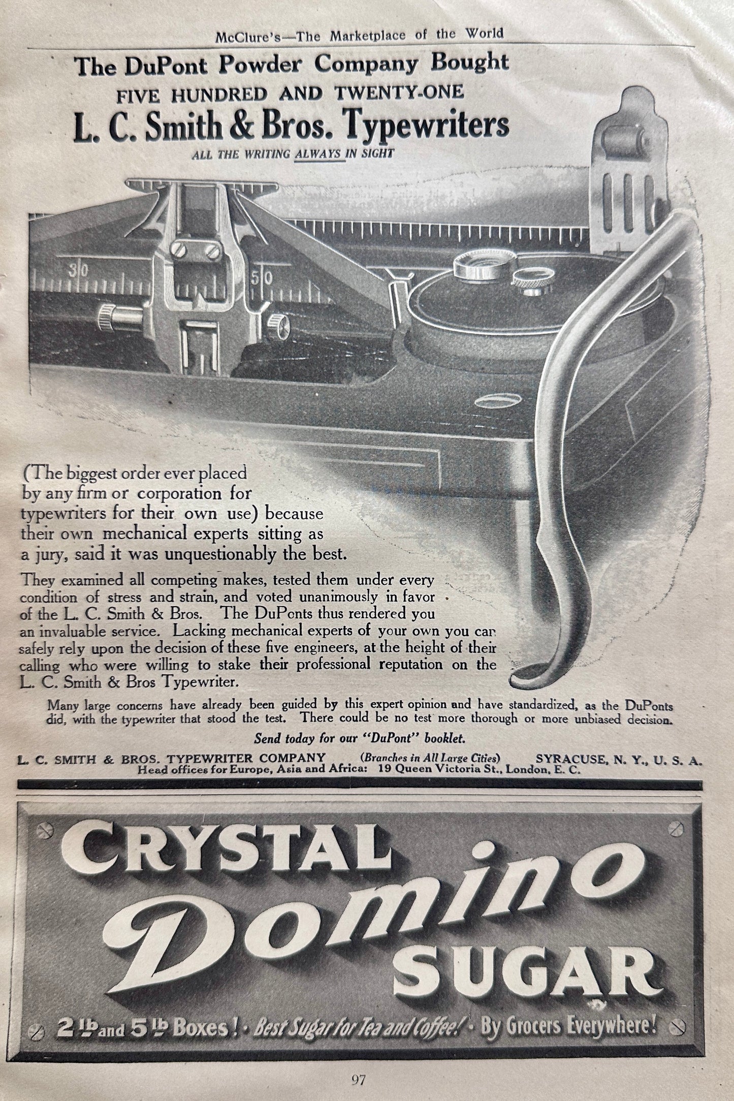1910 Smith Premier Typewriter & Grabowsky Power Wagon AD #N1356