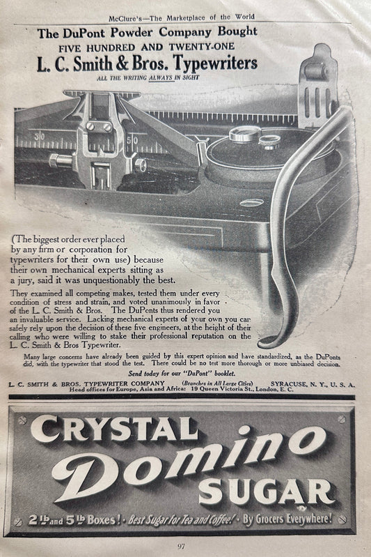 1910 Smith Premier Typewriter & Grabowsky Power Wagon AD #N1356