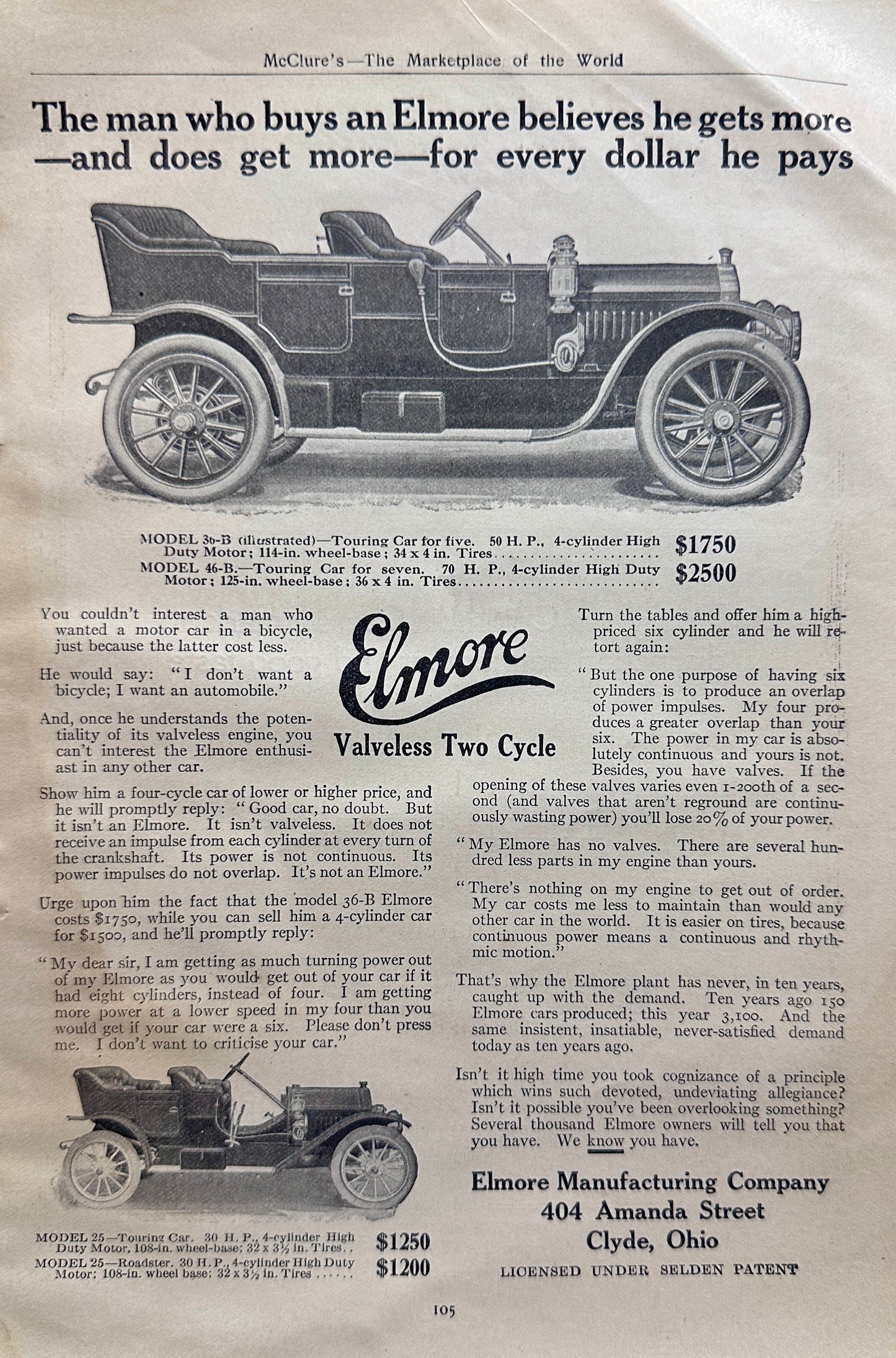 1910 Elmore Valveless 2-Cycle & Columbia Automobile Ads #N1358