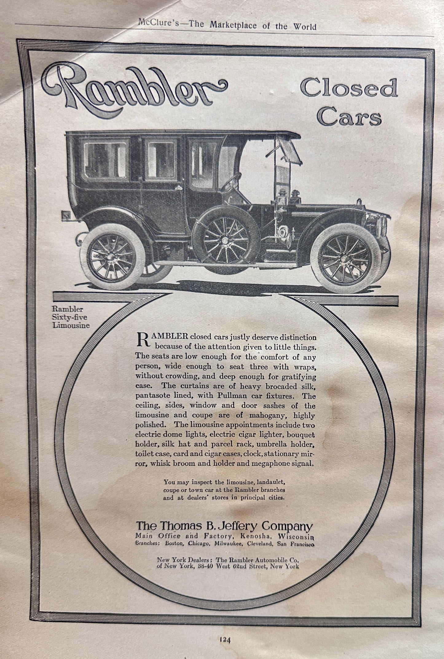 1910 Rambler Sixty-Five Limousine - Thomas B. Jeffery Co  Kenosha Ad #N1365