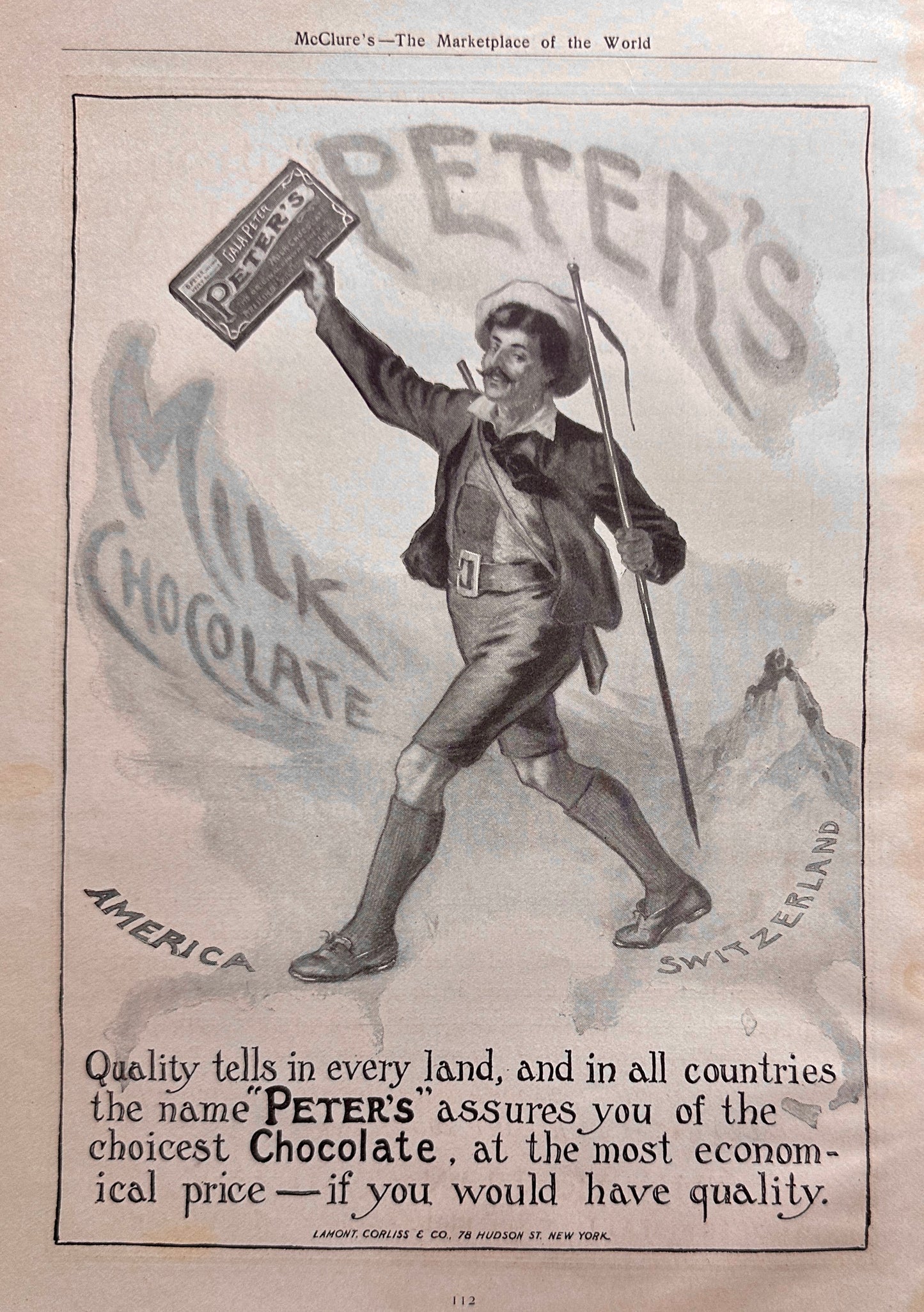 1910 Peter's Milk Chocolate & Chickering Upright Style H Piano Ad #N1367