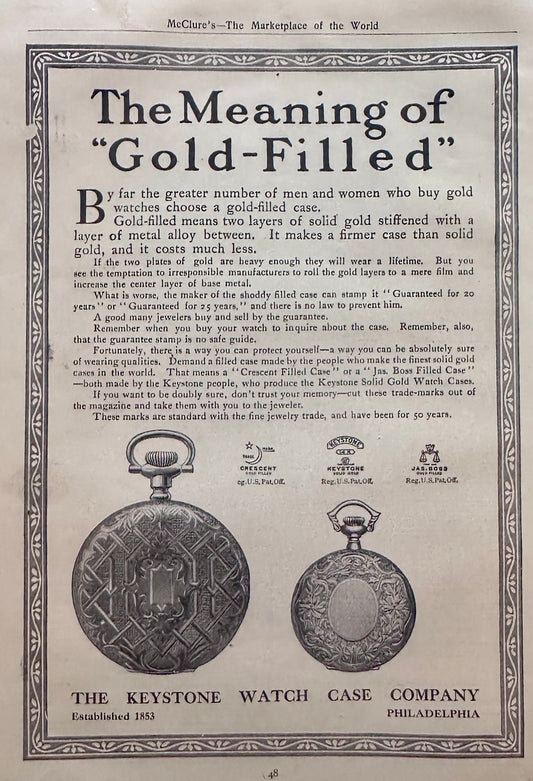 1911 Keystone Watch Case Co - Meaning of "Gold-Filled" Ad #N1399