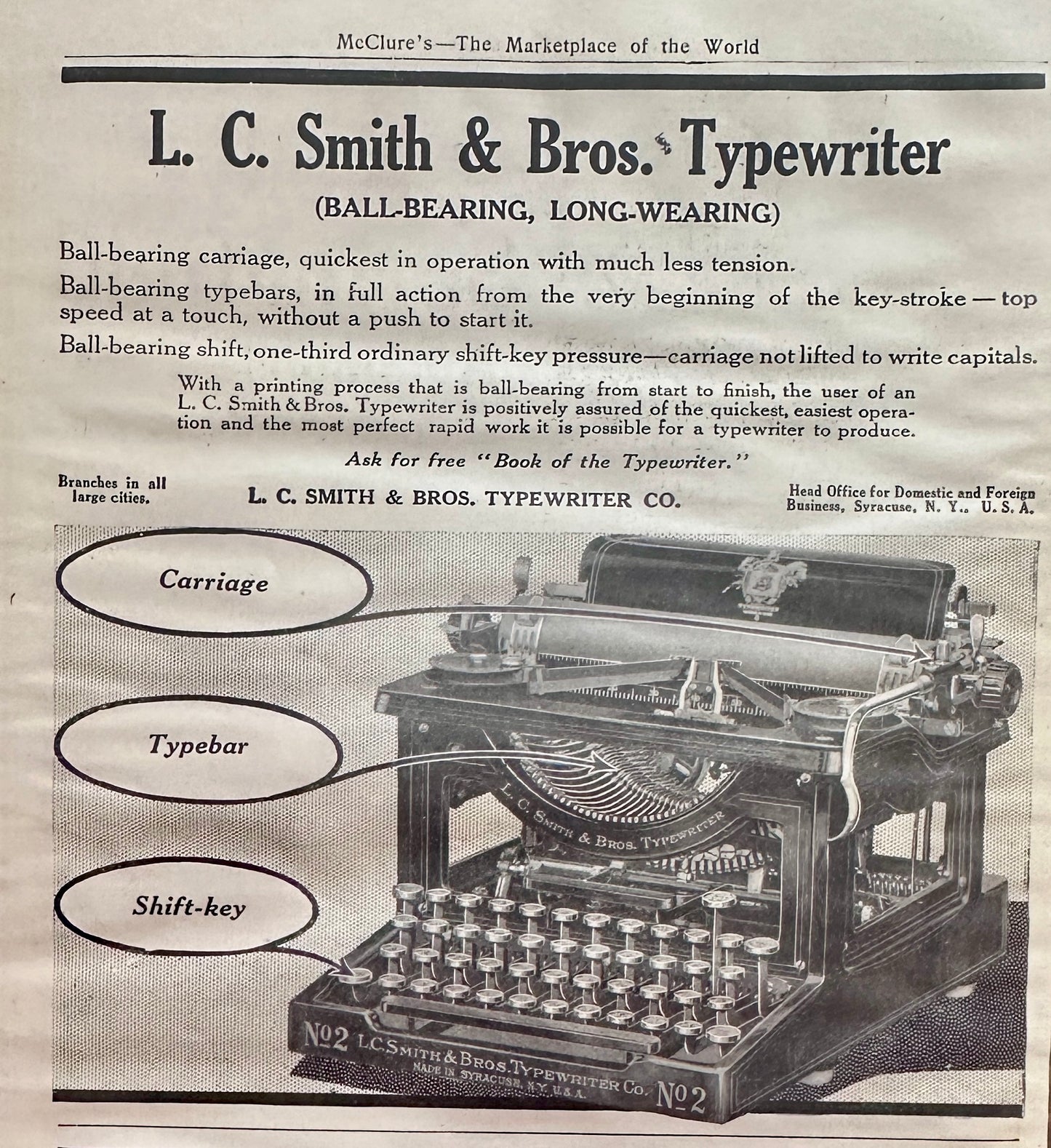 1911 L.C. Smith & Bros. Typewriter Syracuse NY Ad #N1411