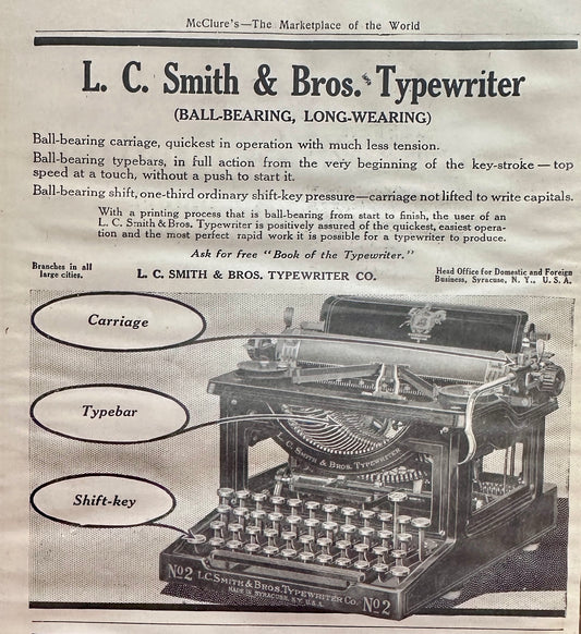 1911 L.C. Smith & Bros. Typewriter Syracuse NY Ad #N1411