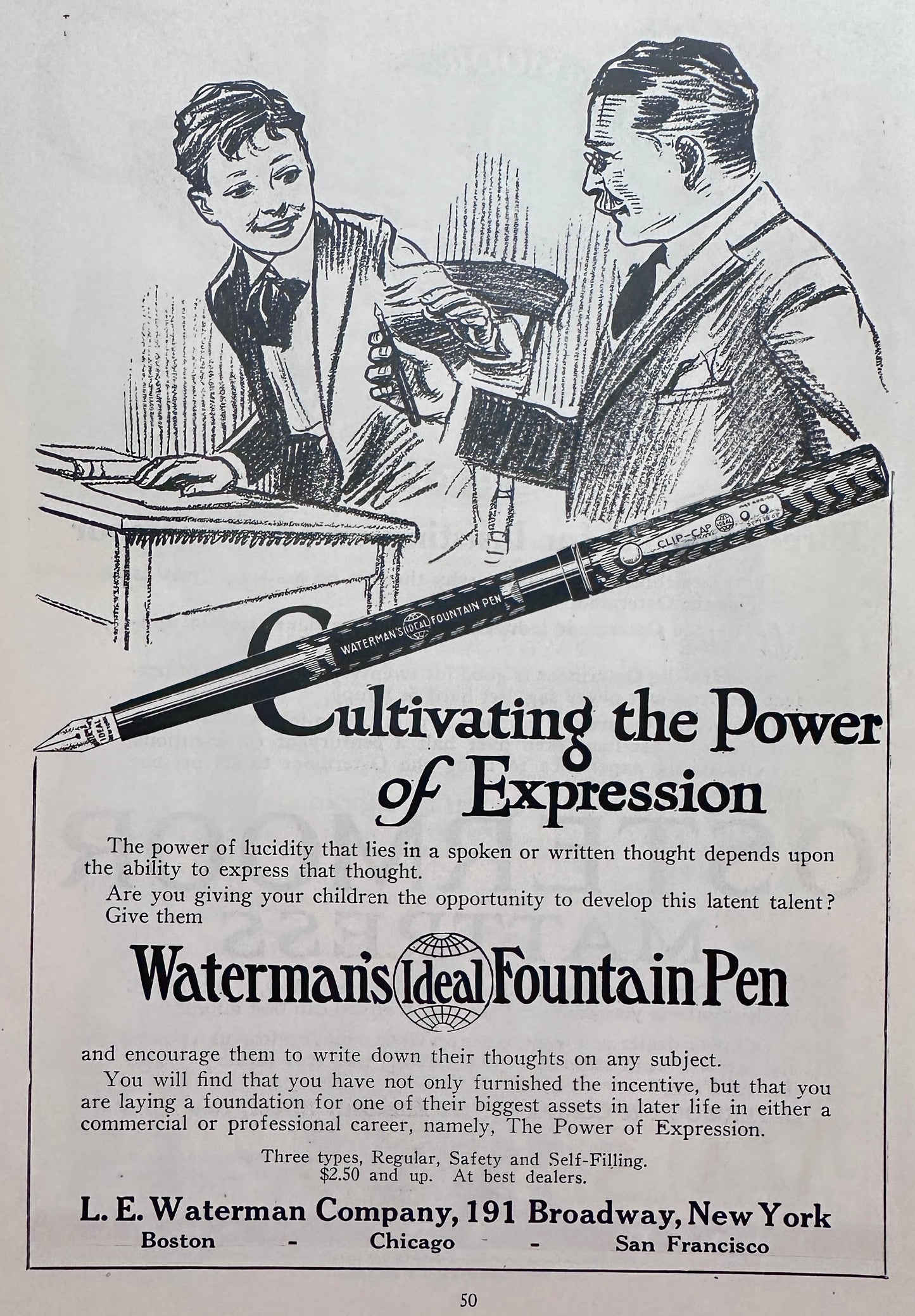 1919 Waterman's Ideal Fountain Pen Cultivating the Power of Expression Ad #N1428