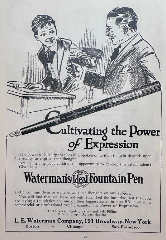 1919 Waterman's Ideal Fountain Pen Cultivating the Power of Expression Ad #N1428