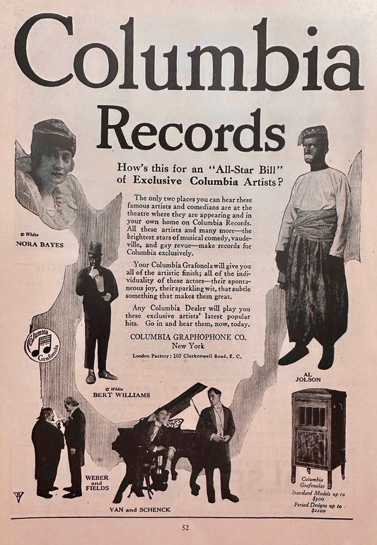 1919 Columbia Records - Al Jolson, Nora Bayes, Weber & Fields ++Ad #N1427