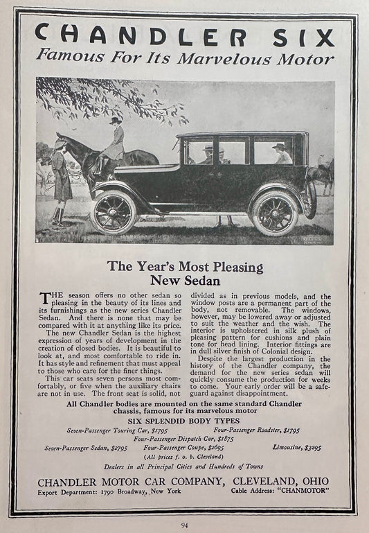1919 Chandler Six - Famous for Its Marvelous Motor Ad #N1422