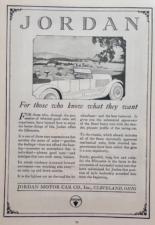 1919 Ultra Rare Jordan Motor Car Co - Cleveland Ohio Ad #N1421