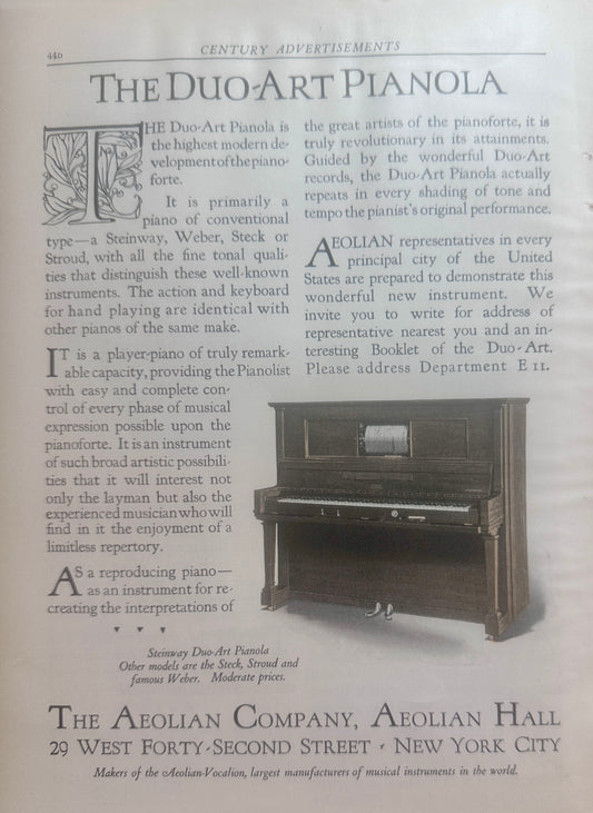 1916 - 4 Page Duo-Art Pianola Player Piano Ad from Aeolian Co #N1434