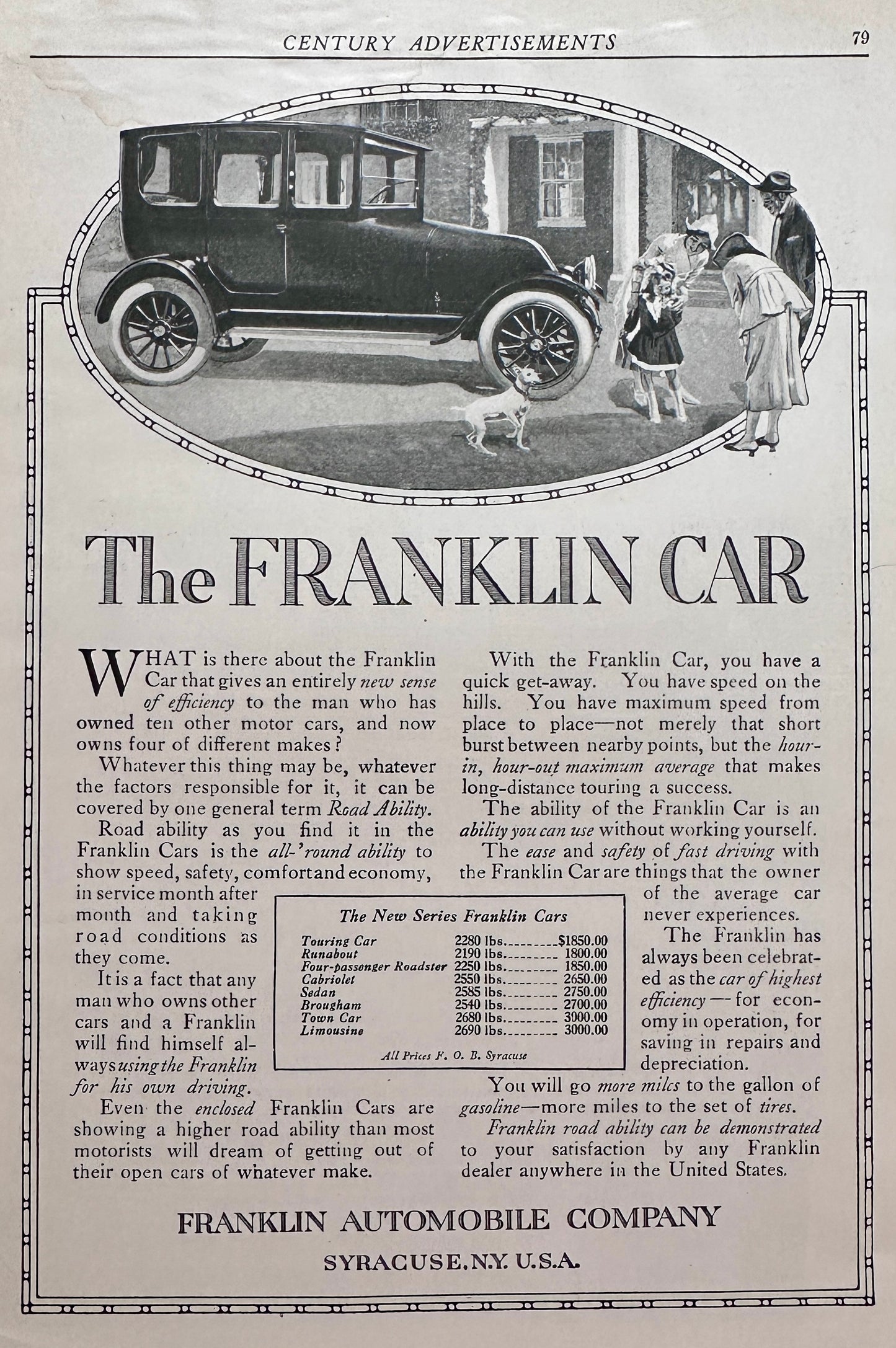 1916 The Franklin Car - Syracuse, NY Ad #N1429