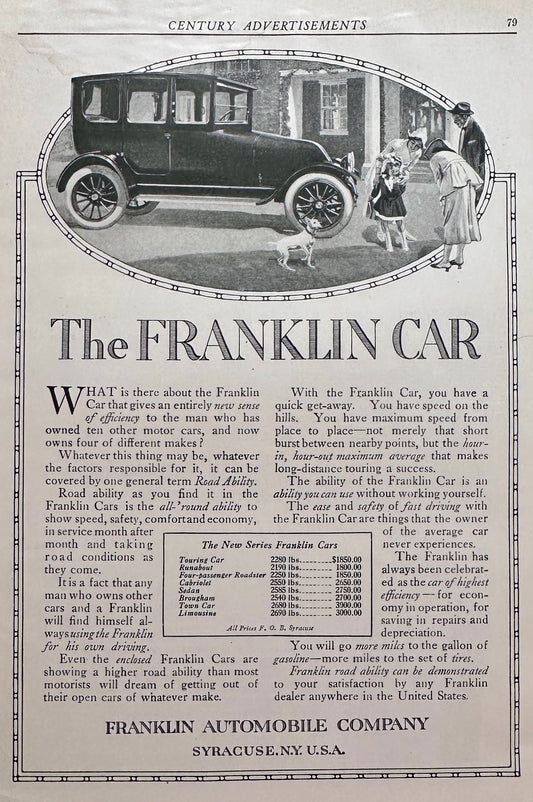 1916 The Franklin Car - Syracuse, NY Ad #N1429