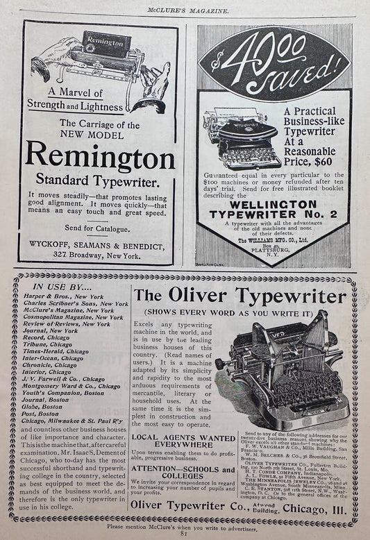 1898 Multiple Typewriter Brand Name Ads of the Late 19th Century Ad #N1441