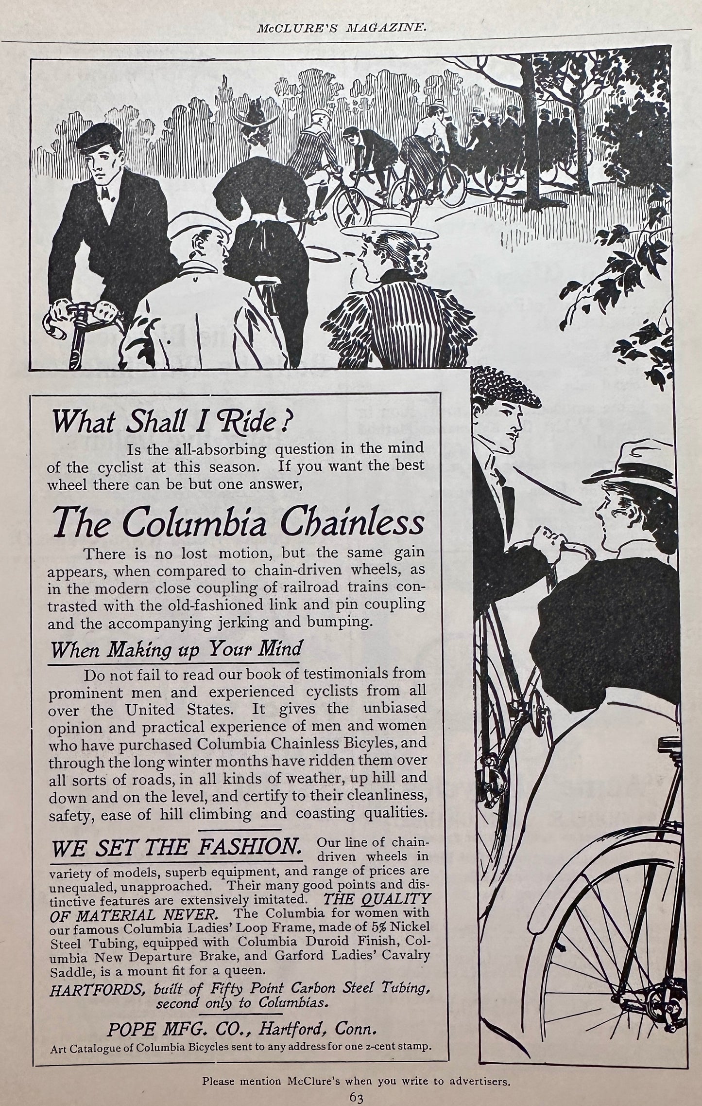 1898 Columbia Chainless Bicycle Ad #N1448
