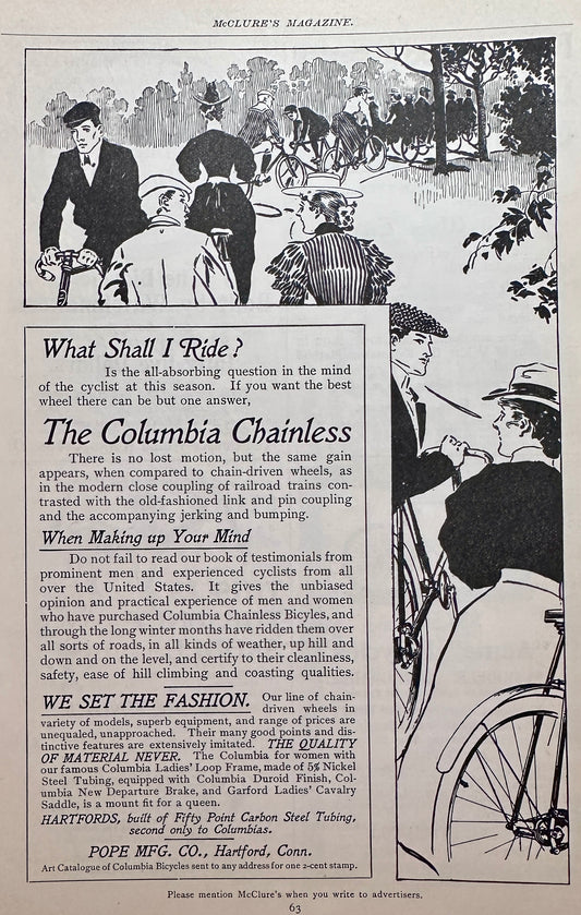 1898 Columbia Chainless Bicycle Ad #N1448