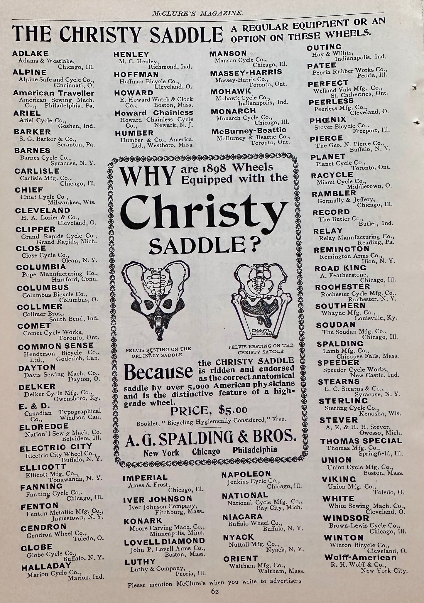 1898 The Christy Saddle fits  75 Different Manufacturers Bikes Ad #N1449