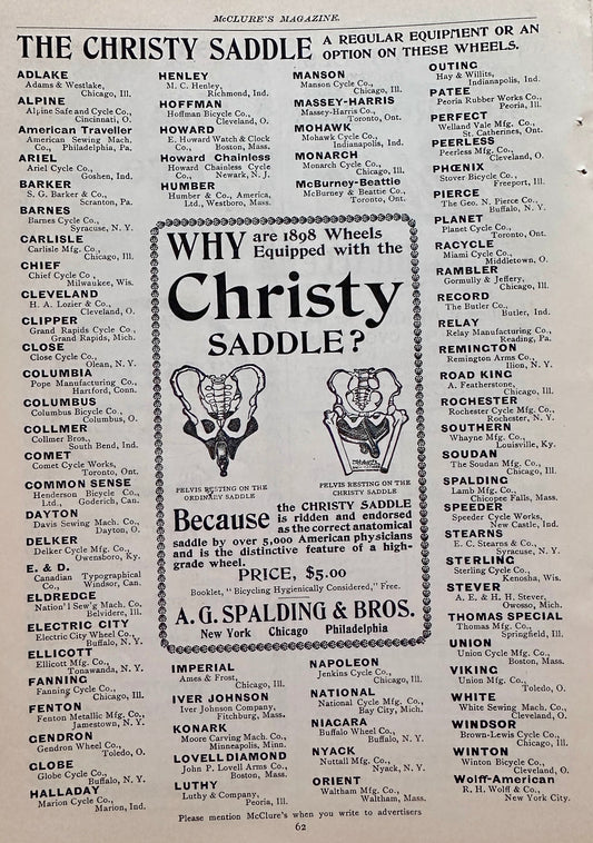1898 The Christy Saddle fits  75 Different Manufacturers Bikes Ad #N1449