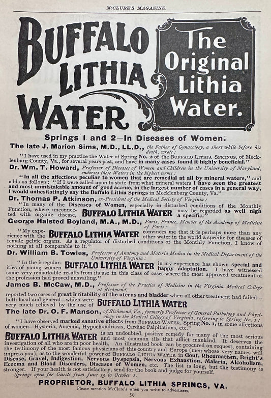 1898 Buffalo Lithia Water - Lithia Springs VA Ad #N1450