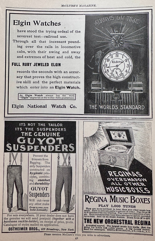 1898 Elgin Watches , Regina Music Box Ad #N1451