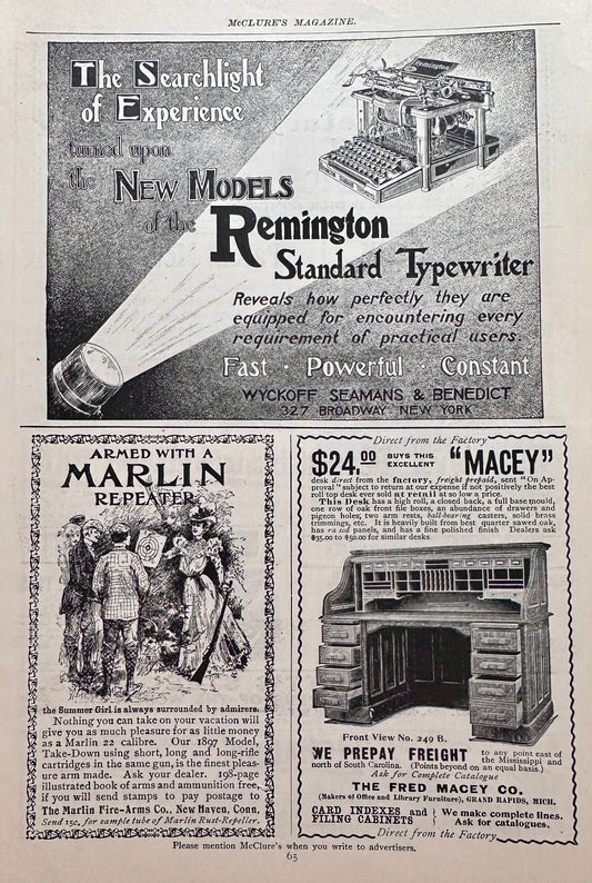 1898 Random Ads on Same Page Marlin, Remington, Macey Ad #N1479