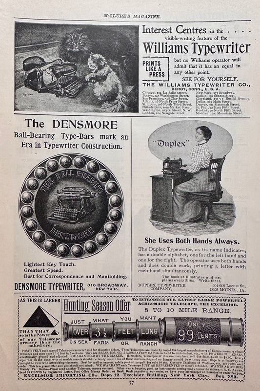 1898 - 6 Unique Antique Typewriter Ads of the Time Period AD#N1472