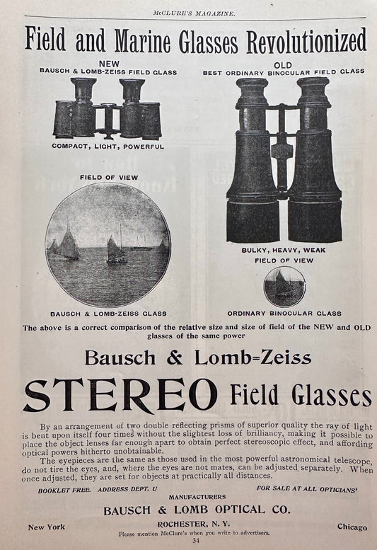 1898 Bausch & Lomb=Zeiss Field & Marin Binoculars AD # N1467