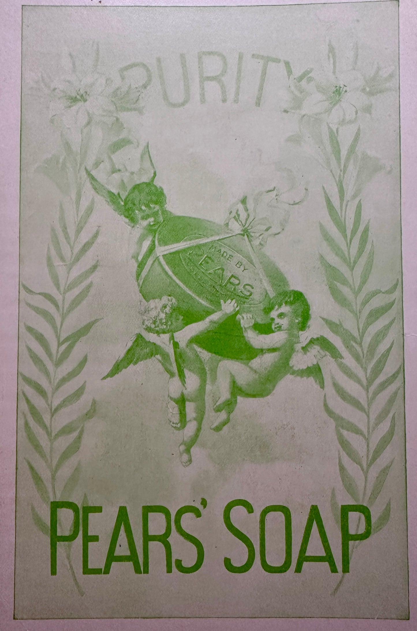 1898 Pears' Soap - Cherubs - Purity - Faded Green in Color - AD #N1458