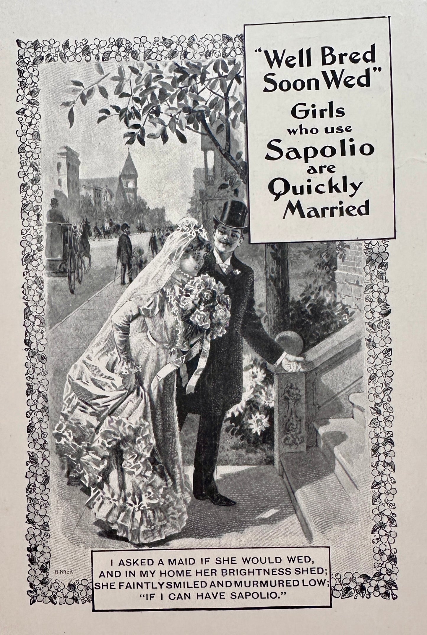 1898 Sapolio Soap - "Well Bred - Soon Wed", Ivory Soap And Spencerian Nibs Ad #N1456