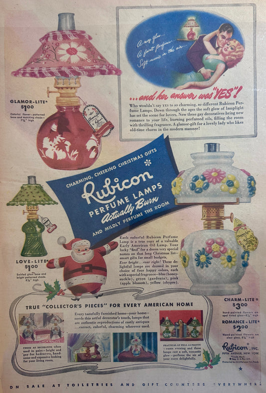 1946 Masterpiece Ad #805 Rubicon Perfume Lamps Miniature "Oil" Lamps