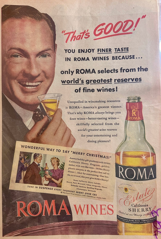 1946 ROMA Estate California Sherry Wine #793-2