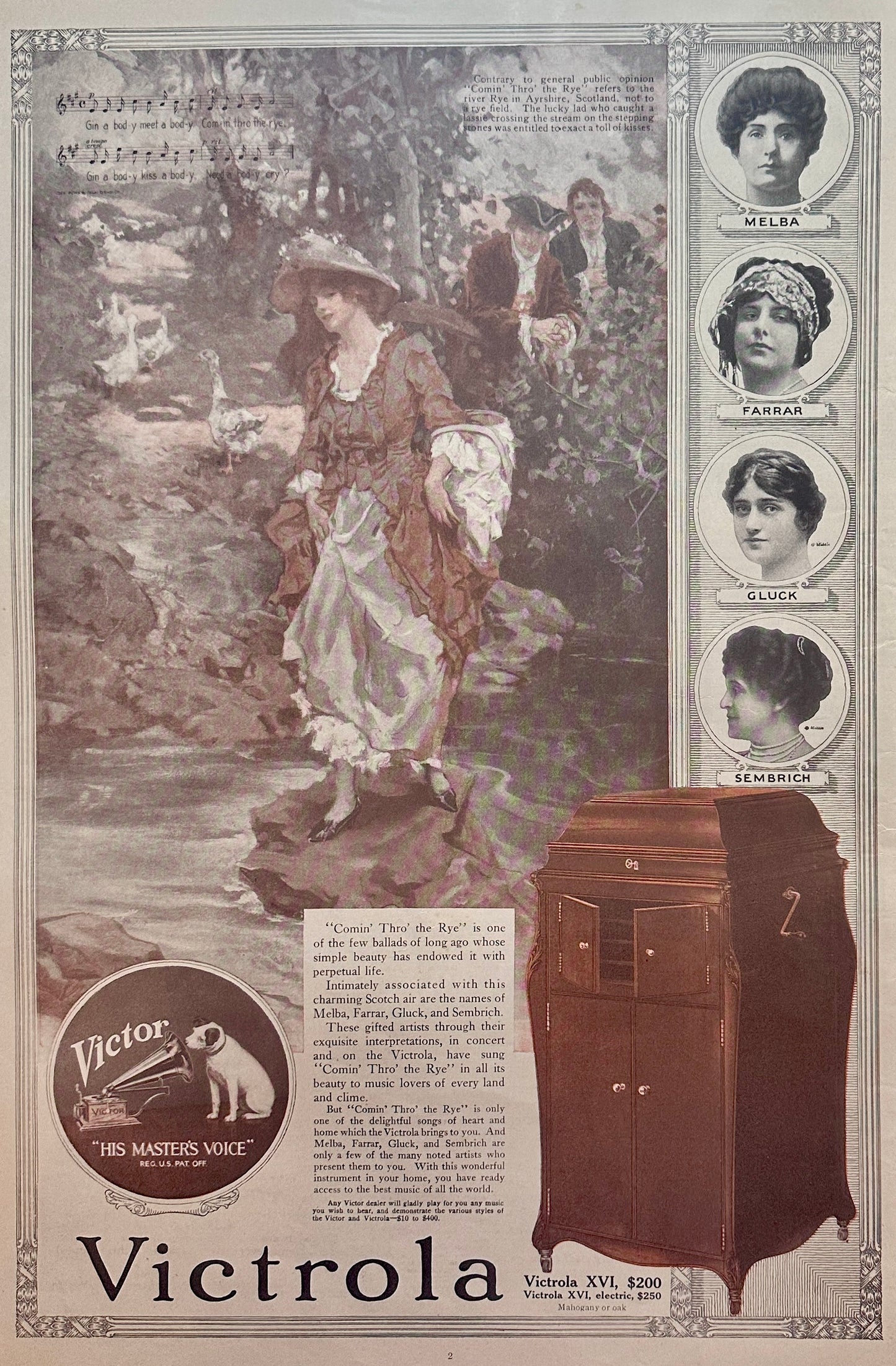 1920 Victrola - MELBA, FARRAR, GLUCK, SEMBRICH -  Victor Talking Machine Ad #187